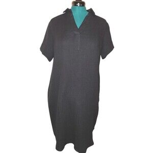 Three Dots Womens Shift Dress Medium Black Tunic Gauze Waffle Cotton S Sleeves